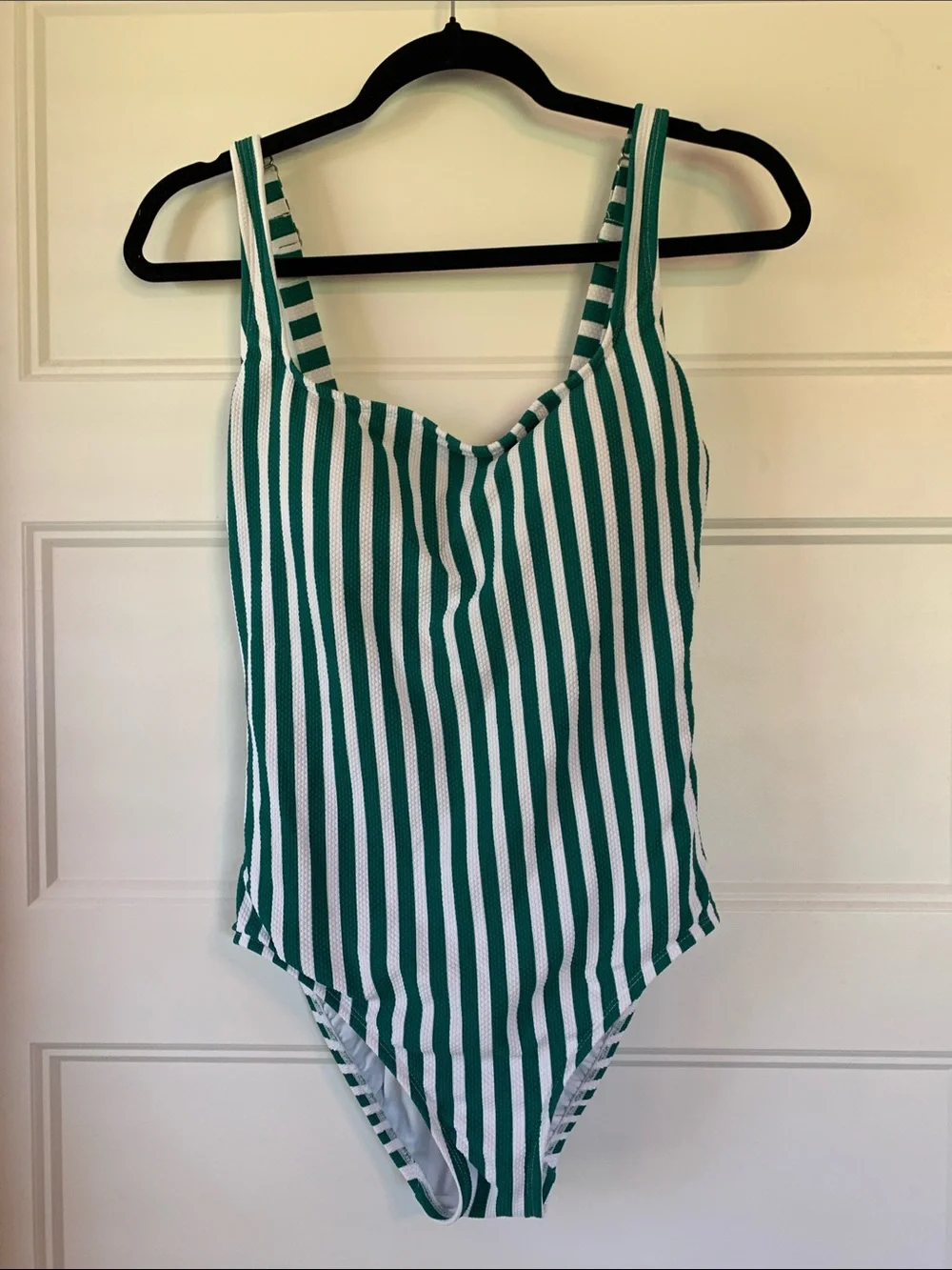 Time and Tru Green and White Striped One-Piece Swimsuit Size M